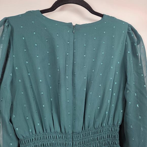 Gal Meets Glam women SZ 2 Everlyn Green Stretch Crepe Pleated Flare Dress Party - Picture 7 of 8